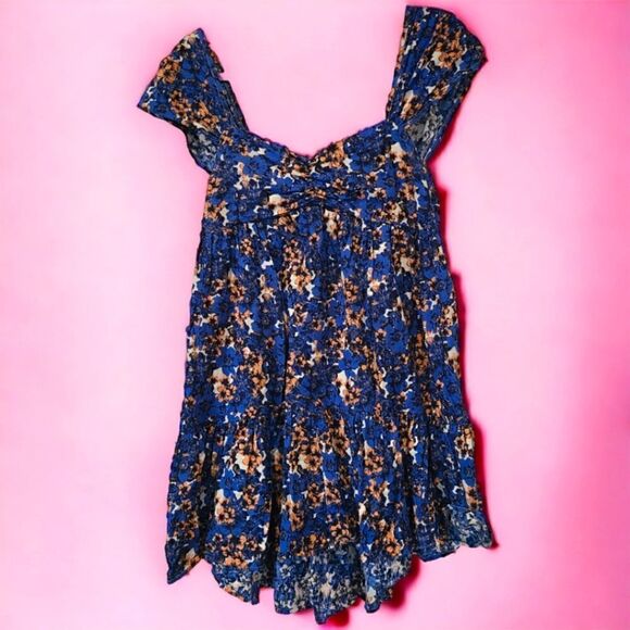 Free People Linen Blend Pattern Play Mini Floral Dress Cool Combo, Boho | M - Picture 2 of 12